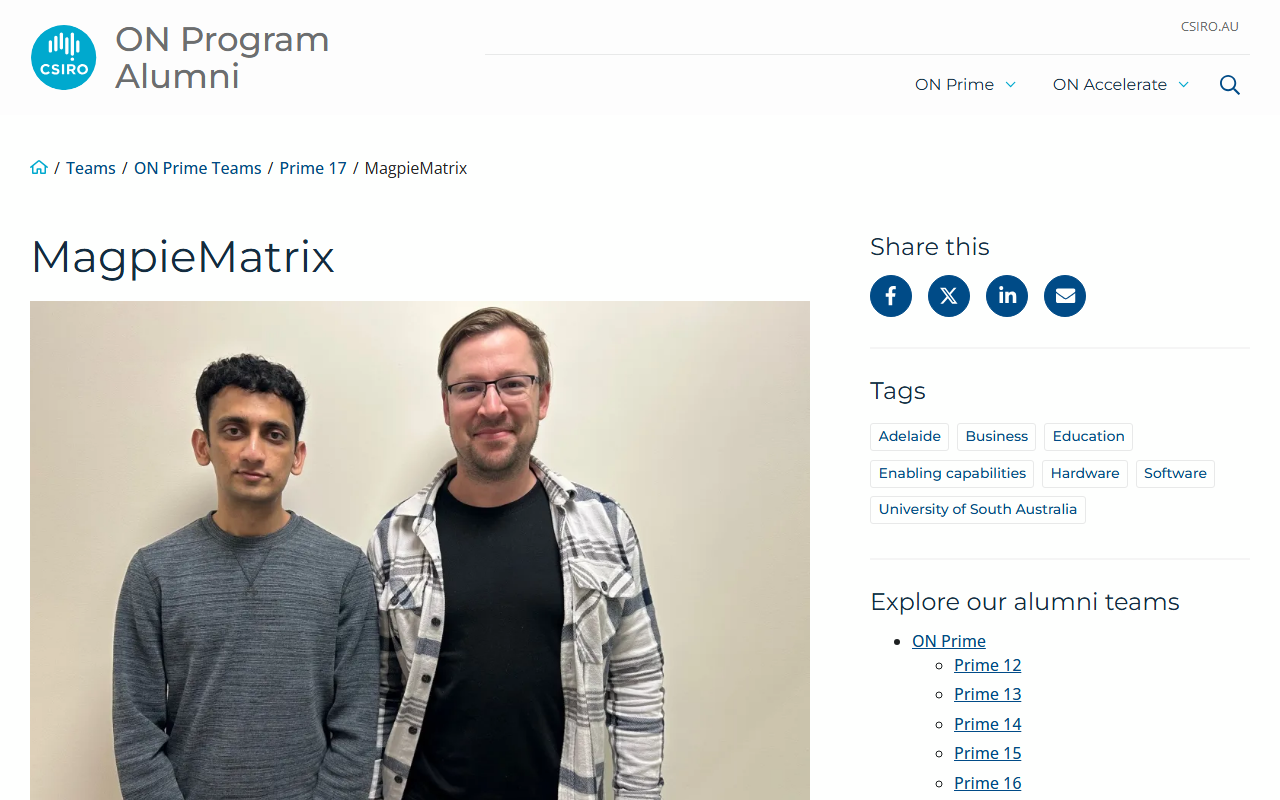 The MagpieMatrix team on CSIRO’s ON Program Alumni page